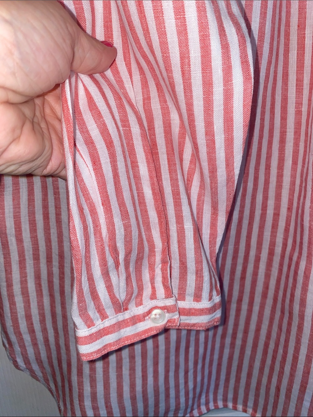 L.L. Bean Pink and White Striped V-Neck Tunic Top - Picture 7 of 7